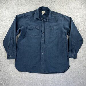 LL Bean Shirt Men Large Blue Chamois Flannel Heavy Button Up Work Flap Pockets